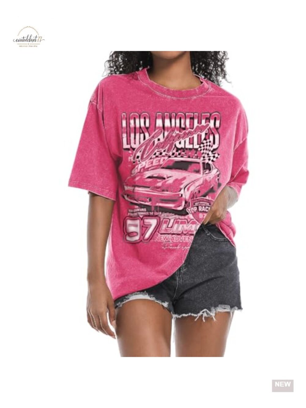 Oversized Graphic Tee for Women Baggy Streetwear Race Car Drop Shoulder